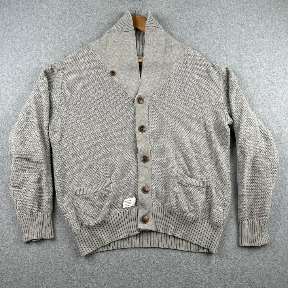 Five Four Cardigan Mens XL Gray Shawl Collar Button-Down Waffle Knit Sweater